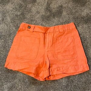 Anthropologie linen blend shorts button zip salmon